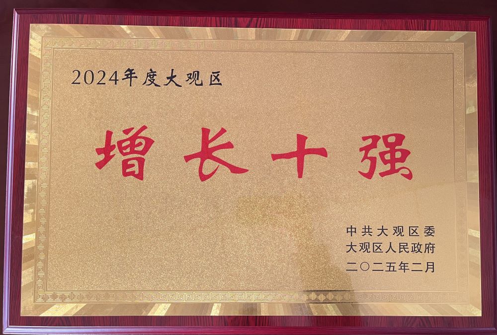 安慶市公路工程處榮登2024年度大觀(guān)區(qū) “增長(zhǎng)十強(qiáng)企業(yè)”榜
